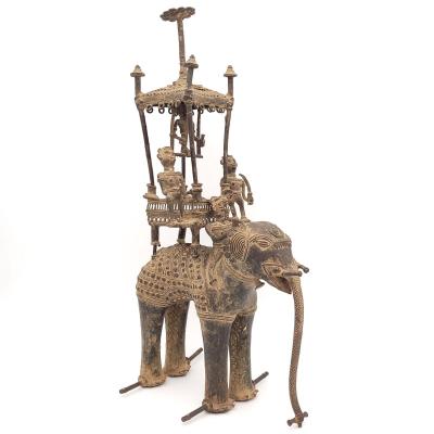 Bastar Gilt Bronze of Elephant with Howdah and Attendants circa 1900
