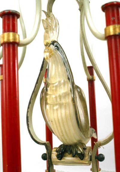 Bauges French Mid Century Metal and Murano Glass Bird Chandelier