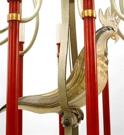 Bauges French Mid Century Metal and Murano Glass Bird Chandelier
