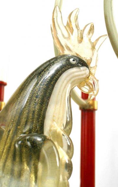 Bauges French Mid Century Metal and Murano Glass Bird Chandelier