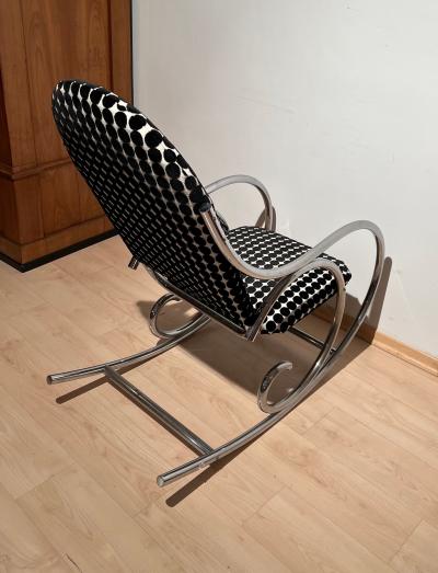 Bauhaus Rocking Chair Chromed Steeltubes Black White Fabric Germany ca 1930
