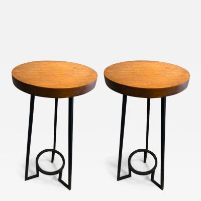 Bauhaus modernist french blond wood pair of side tables