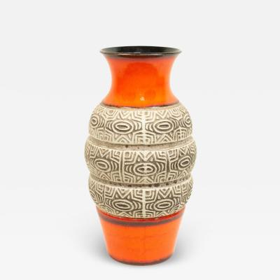 Bay Keramik Post War German Incised Orange and Beige Vase