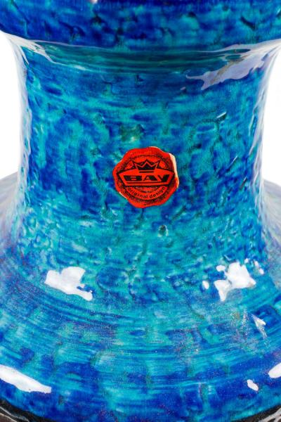 Bay Keramik West German Mid Century Fat Lava Blue and Red Glazed Ceramic Vase