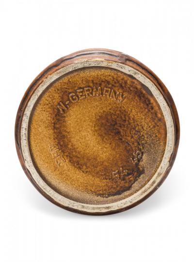 Bay Keramik West German Mid Century Leaf and Grid Incised Brown Glazed Ceramic V