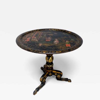 Beaten up 19th century chinoiserie tile top table paint and lacquer wood