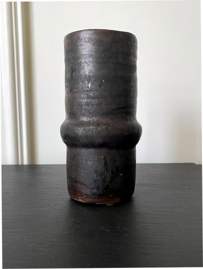 Beatrice Beato Wood Ceramic Geometrical Vase with Black Metallic Glaze Beatrice Wood