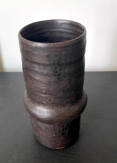 Beatrice Beato Wood Ceramic Geometrical Vase with Black Metallic Glaze Beatrice Wood