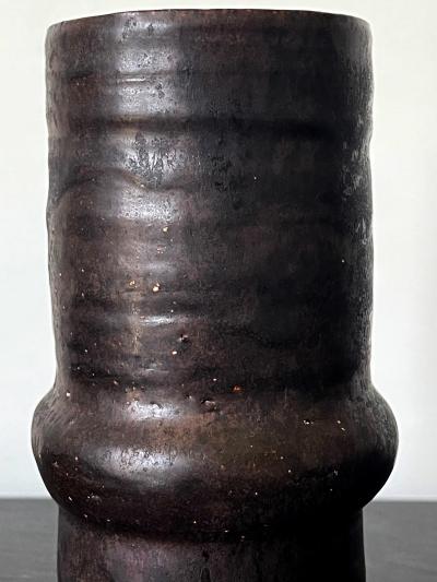 Beatrice Beato Wood Ceramic Geometrical Vase with Black Metallic Glaze Beatrice Wood
