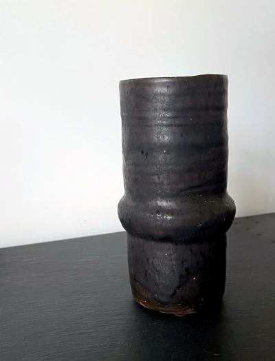 Beatrice Beato Wood Ceramic Geometrical Vase with Black Metallic Glaze Beatrice Wood
