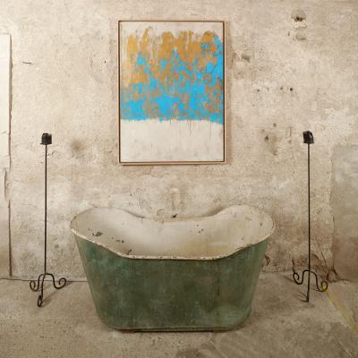 Beatrice Pontacq BLUE CLOUD ON GOLD BACKGROUND Acrylic gilding clay and pencil on canvas
