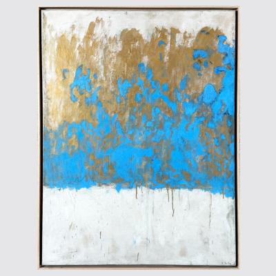 Beatrice Pontacq BLUE CLOUD ON GOLD BACKGROUND Acrylic gilding clay and pencil on canvas
