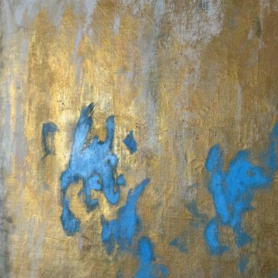 Beatrice Pontacq BLUE CLOUD ON GOLD BACKGROUND Acrylic gilding clay and pencil on canvas
