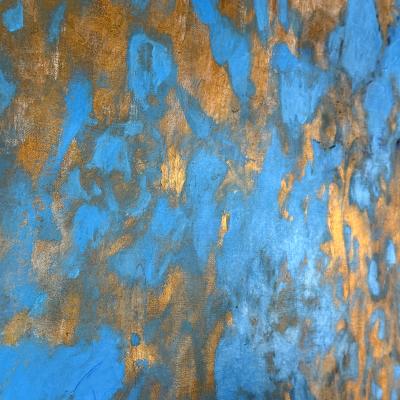 Beatrice Pontacq BLUE CLOUD ON GOLD BACKGROUND Acrylic gilding clay and pencil on canvas