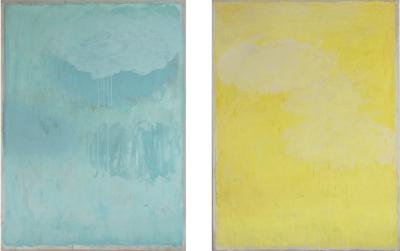 Beatrice Pontacq IMPERCEPTIBLES NUAGES SUR FOND JAUNE ET BLEU Dyptich