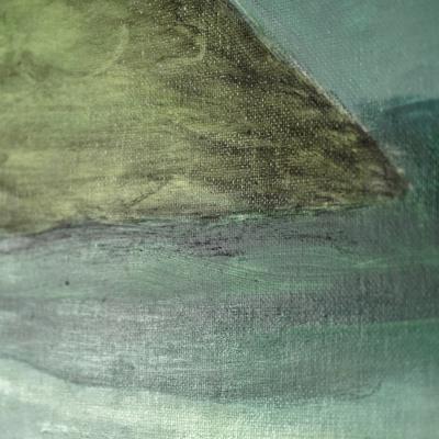 Beatrice Pontacq ISLANDS CLOUD MOUNTAINS GREEN Acrylic and charcoal painting on a linen canvas