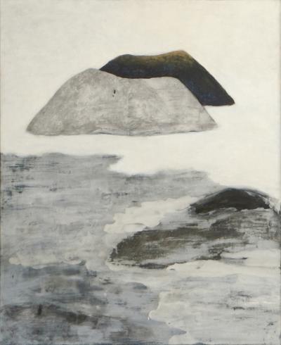 Beatrice Pontacq ISLANDS CLOUDS ON FOAMY HORIZON Acrylic gilding and charcoal on a linen canvas