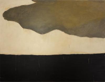 Beatrice Pontacq LARGE OCHRE GREEN CLOUD ON BLACK HORIZON Acrylic on canvas