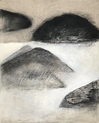 Beatrice Pontacq MOUNTAINS CLOUDS ON WHITE HORIZON Charcoal oil and clay on linen canvas 2022 