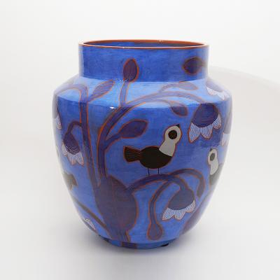 Beatriz Garrigo IMPORTANT INDIGO CERAMIC VASE WITH BLACK AND BLUE BIRDS