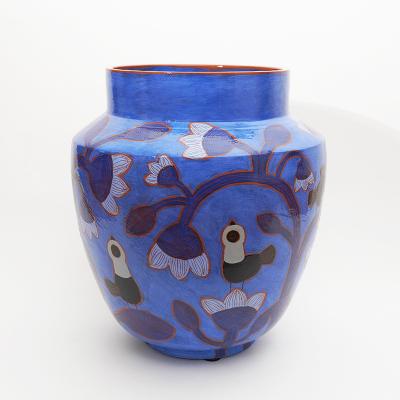 Beatriz Garrigo IMPORTANT INDIGO CERAMIC VASE WITH BLACK AND BLUE BIRDS