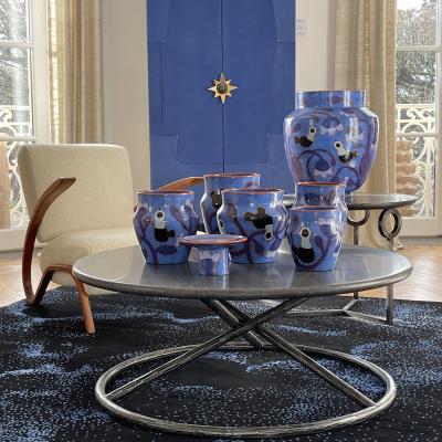 Beatriz Garrigo IMPORTANT INDIGO CERAMIC VASE WITH BLACK AND BLUE BIRDS