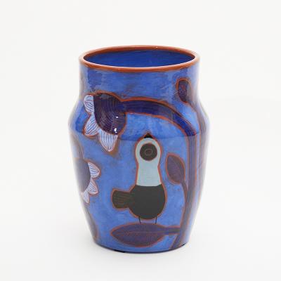 Beatriz Garrigo INDIGO CERAMIC MID VASE D WITH BLACK AND BLUE BIRDS