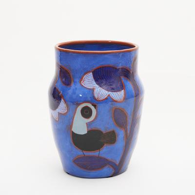 Beatriz Garrigo INDIGO CERAMIC MID VASE D WITH BLACK AND BLUE BIRDS