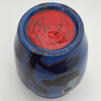 Beatriz Garrigo INDIGO CERAMIC MID VASE D WITH BLACK AND BLUE BIRDS