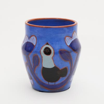 Beatriz Garrigo INDIGO CERAMIC SMALL VASE WITH BLACK AND BLUE BIRDS