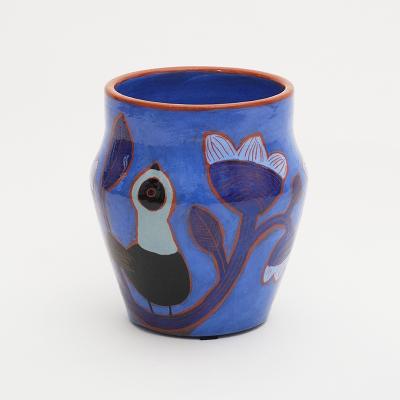 Beatriz Garrigo INDIGO CERAMIC SMALL VASE WITH BLACK AND BLUE BIRDS