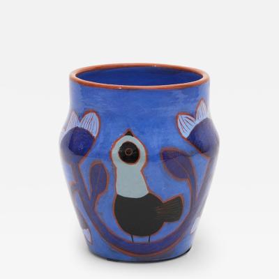 Beatriz Garrigo INDIGO CERAMIC SMALL VASE WITH BLACK AND BLUE BIRDS