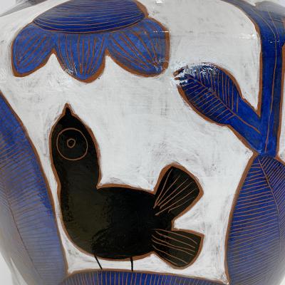 Beatriz Garrigo VASE WITH BLUE FLOWERS BLACK BIRDS Ceramic vase