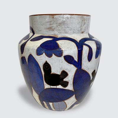 Beatriz Garrigo VASE WITH BLUE FLOWERS BLACK BIRDS Ceramic vase