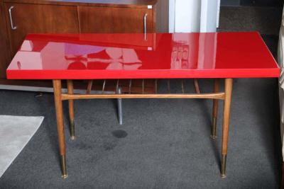 Beautiful 60s Red Top Sofa Table TV DVR Table