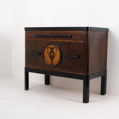 Beautiful Arto Deco Cabinet in Dark Birch with Intarsia Finland 1930s