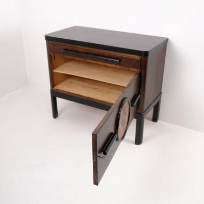 Beautiful Arto Deco Cabinet in Dark Birch with Intarsia Finland 1930s