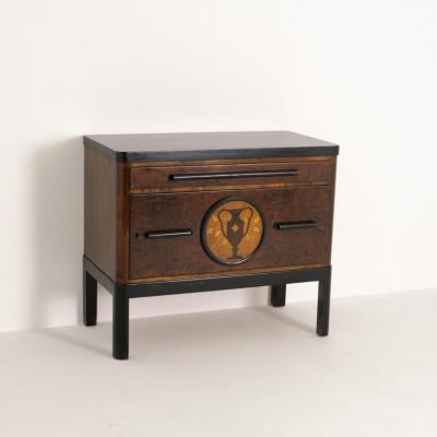 Beautiful Arto Deco Cabinet in Dark Birch with Intarsia Finland 1930s