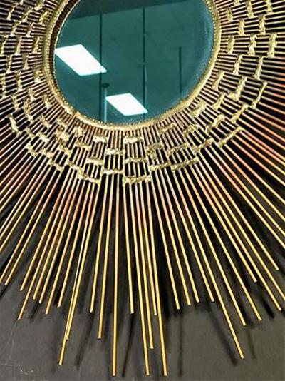 Beautiful Brutalist Sunburst Mirror Wall Sculpture