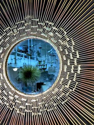 Beautiful Brutalist Sunburst Mirror Wall Sculpture