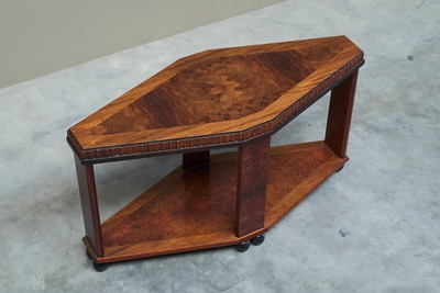 Beautiful Diamond Shaped Art Deco Side or Center Table in Burl Wood Europe 1930s