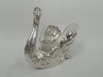 Beautiful German Silver Swan Centerpiece Bowl with Rare Glass Liner