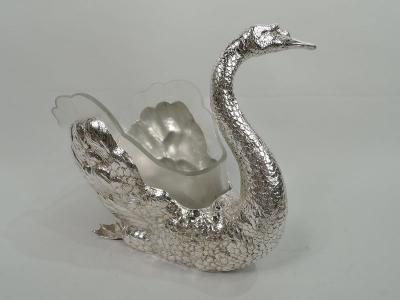 Beautiful German Silver Swan Centerpiece Bowl with Rare Glass Liner