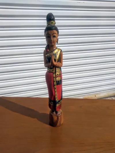 Beautiful Hand Painted Thai Woman Wooden Sculpture
