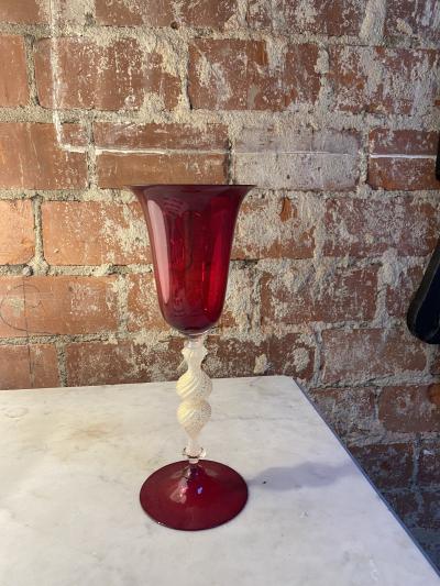 Beautiful Italian Handcrafted Chalice in Red Blown Murano Glass 1970