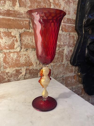 Beautiful Italian Handcrafted Chalice in Red Blown Murano Glass 1970