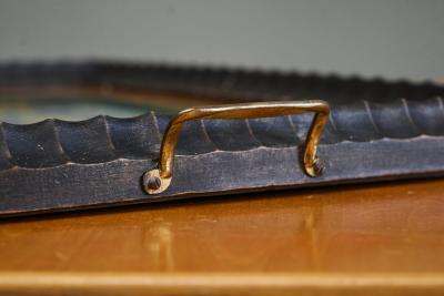 Beautiful Japanese Themed Art Deco Tray in Wood and Glass 1940s