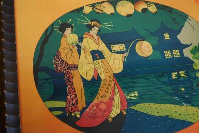 Beautiful Japanese Themed Art Deco Tray in Wood and Glass 1940s
