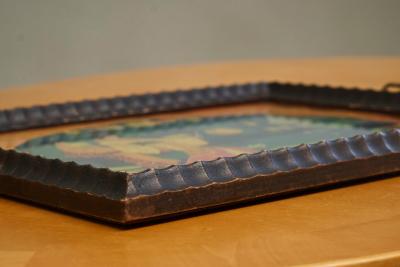Beautiful Japanese Themed Art Deco Tray in Wood and Glass 1940s