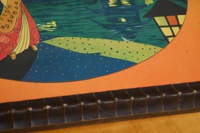 Beautiful Japanese Themed Art Deco Tray in Wood and Glass 1940s